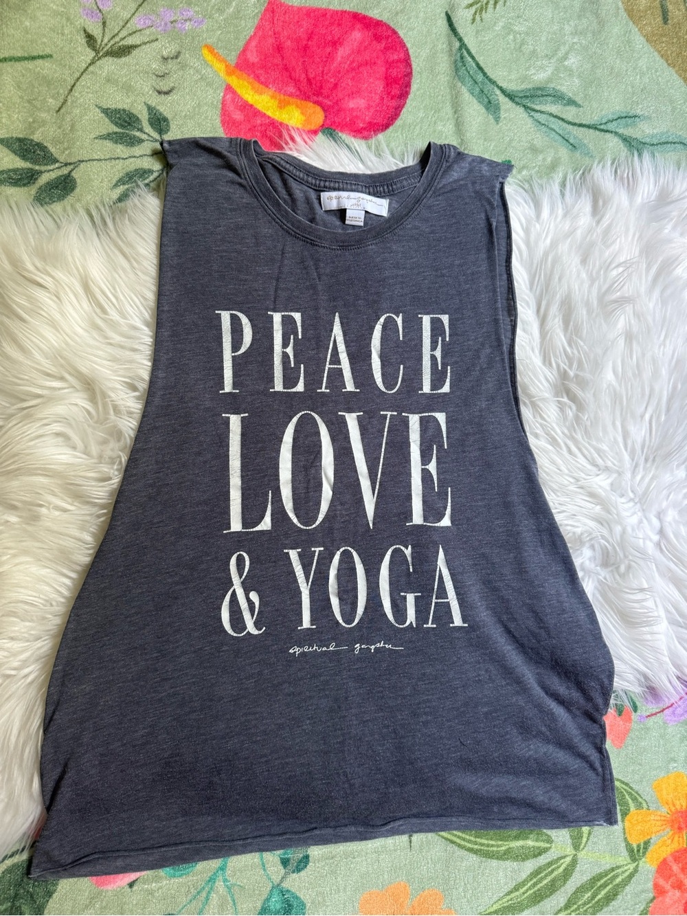 Spiritual Gangster Charcoal Gray 'Peace Love & Yoga' Muscle Tank